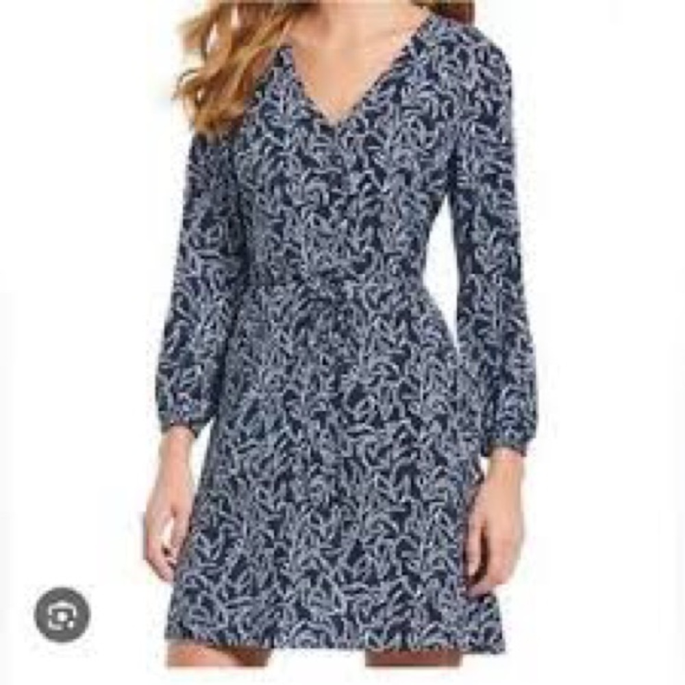 Draper James Fern Print Popover Dress Blue Sz 4 Preowned